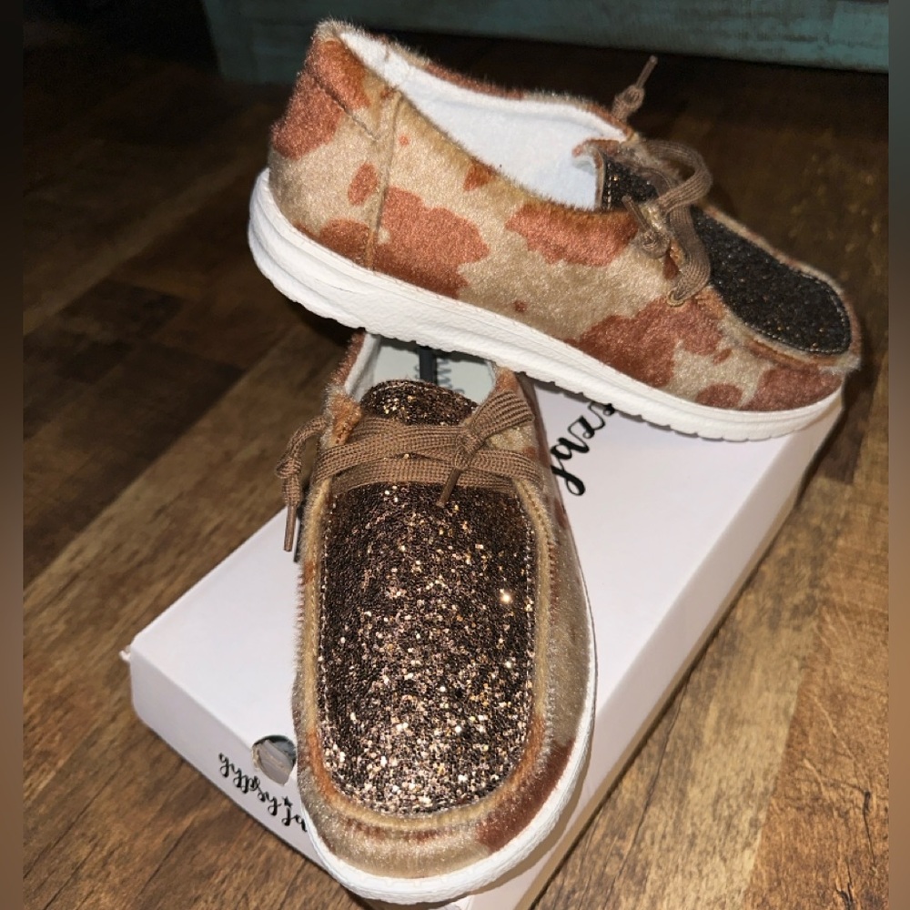 Gypsy Jazz Cow Print and Glitter Ladies Shoes